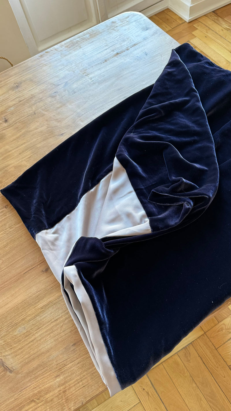 Chal de terciopelo de seda azul marino XL