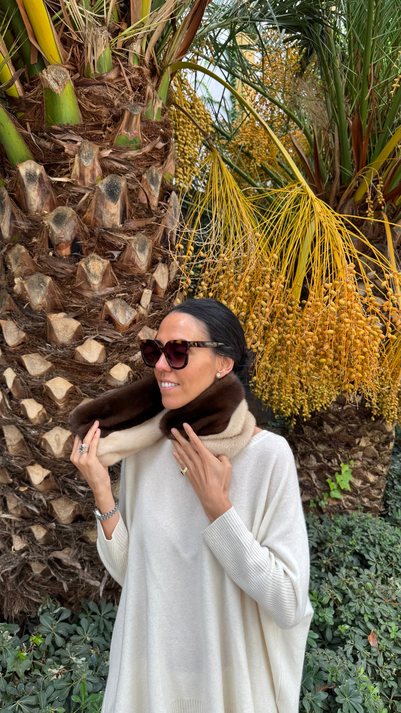 Cuello de visón Crudo y Chocolate