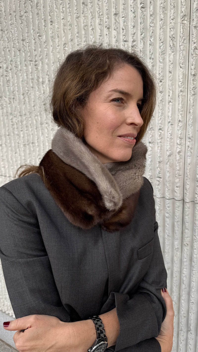 Cuello de visón Gris y Chocolate
