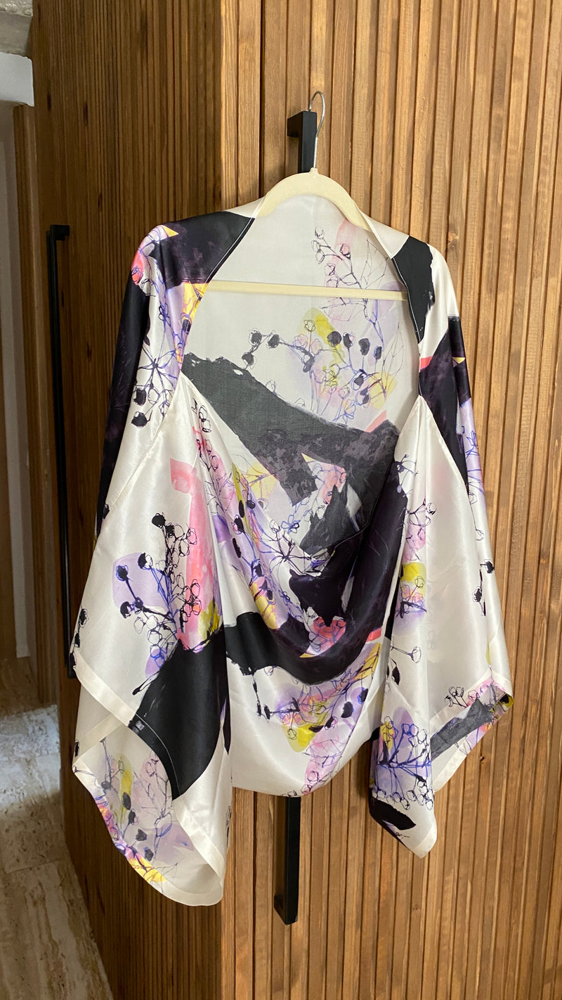 Chaqueta de seda fluida con estampado de acuarela